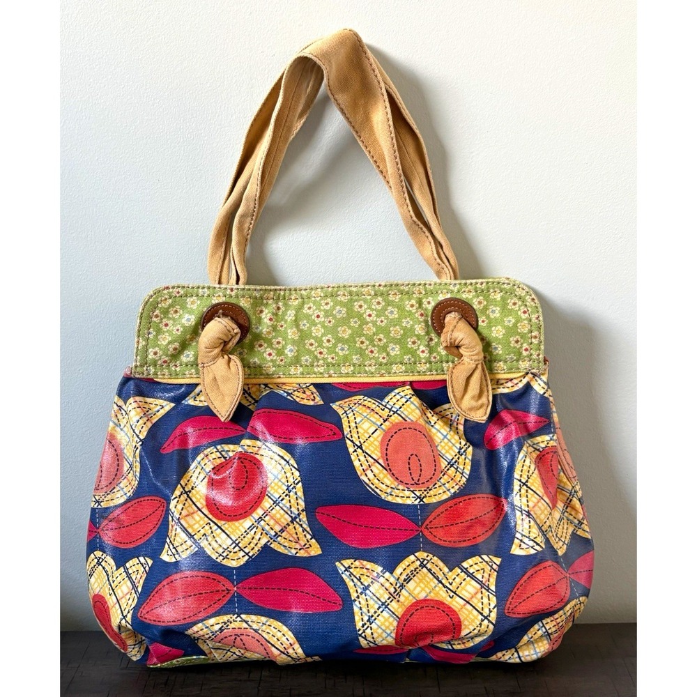 Vintage Fossil Tulip Keyper Coated Canvas Hobo Tote Bag